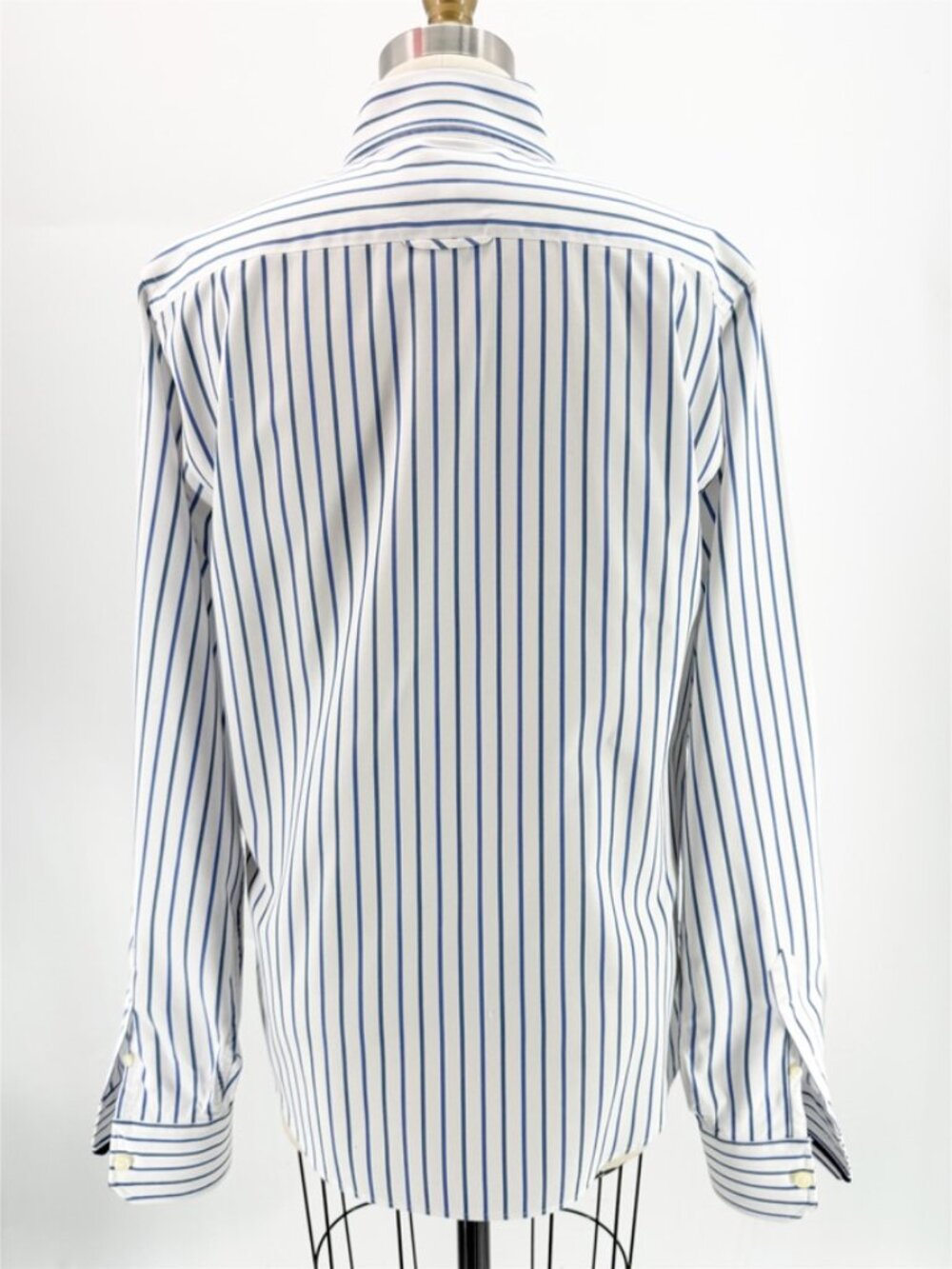 EZRA FITCH MENS Awning Stripe Blue White LS BUTTON FRONT DRESS SHIRT - Picture 4 of 14